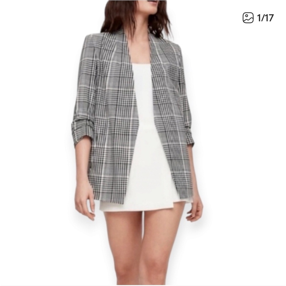 Babaton Black and White Plaid Power Hip Blazer